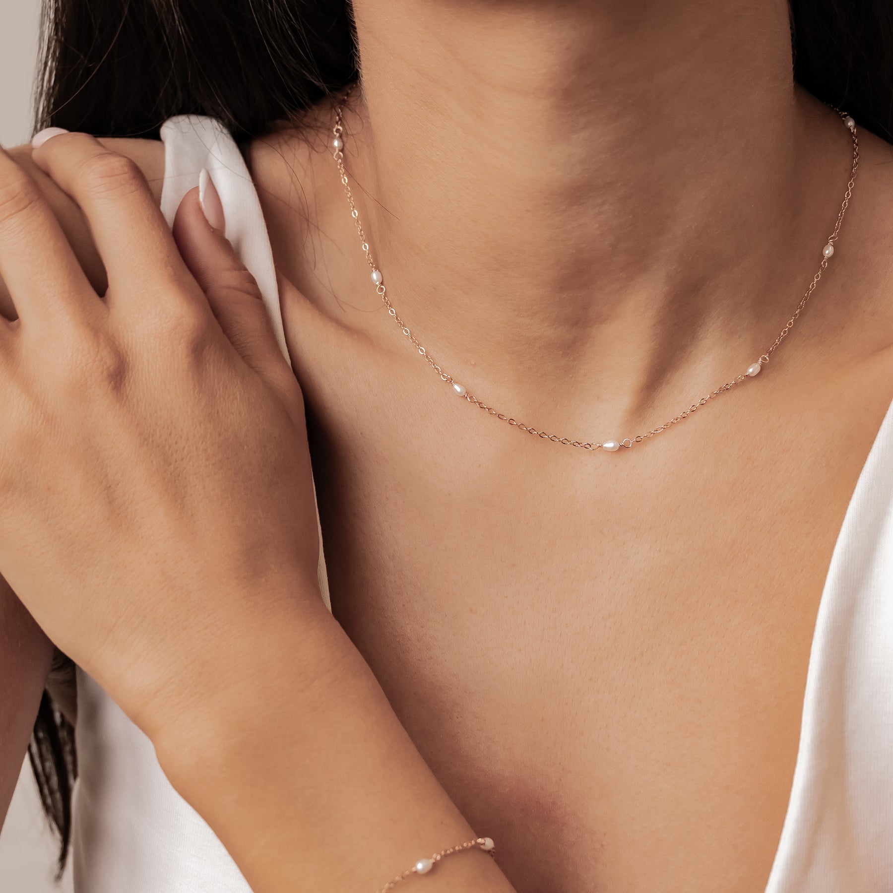 Pearl Chain Jewelry Set Sterling Silver