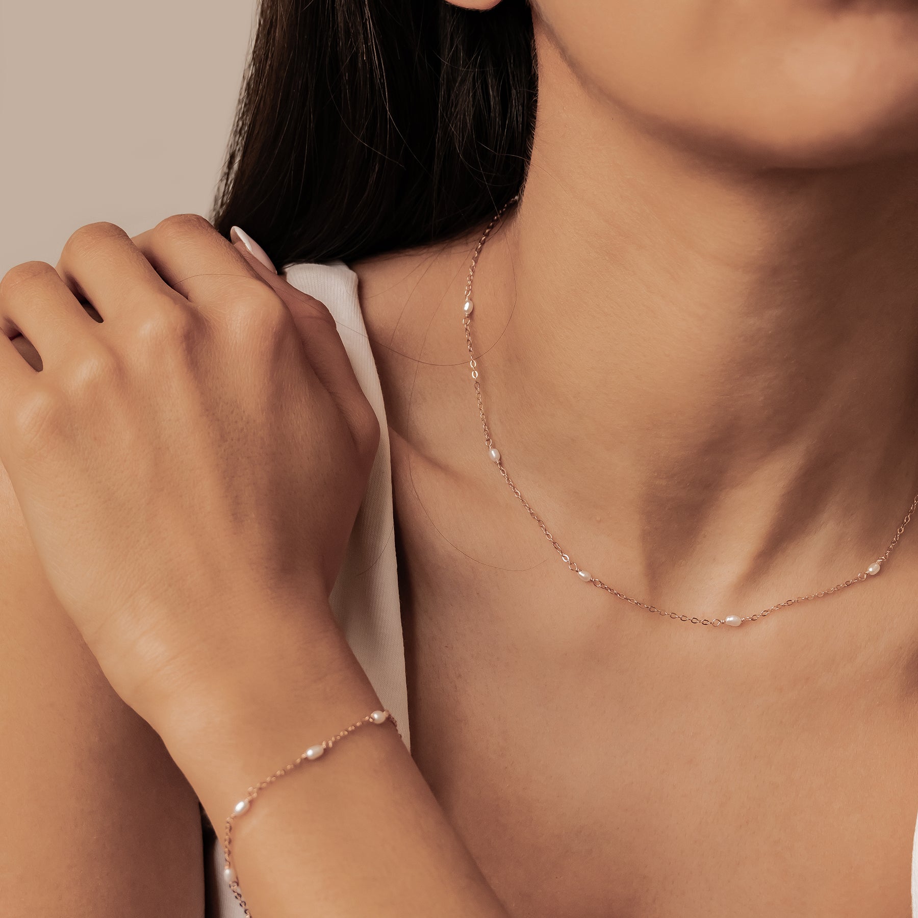 Pearl Chain Jewelry Set Sterling Silver