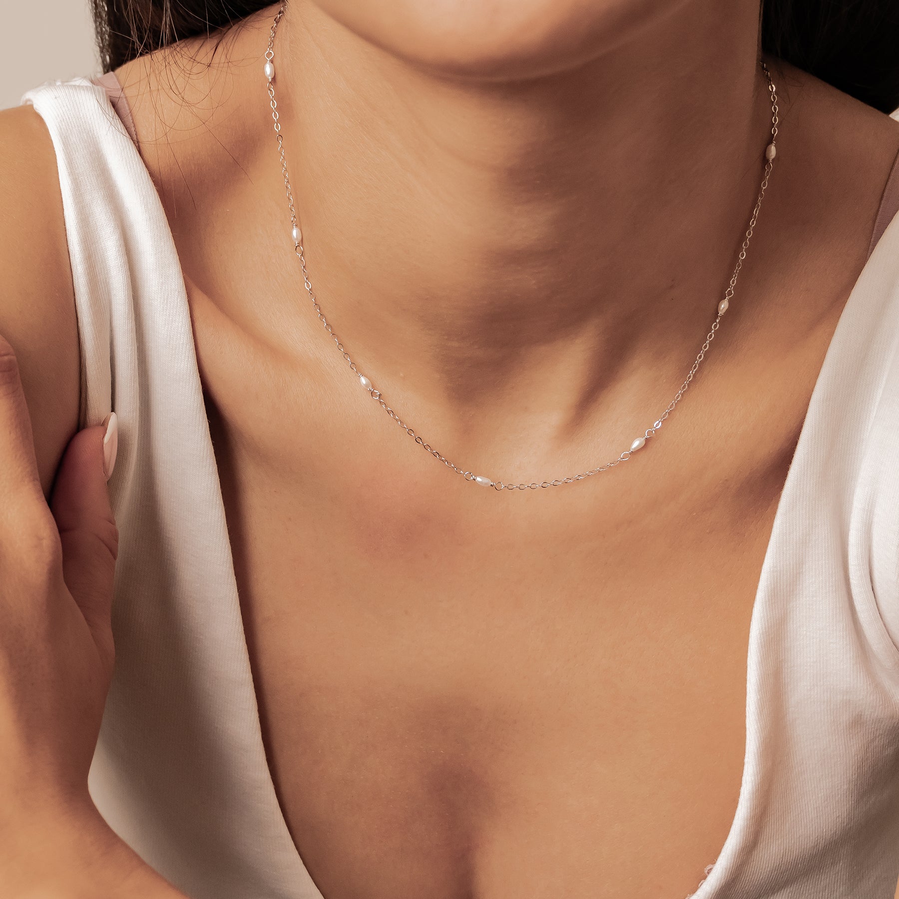 Pearl Chain Jewelry Set Sterling Silver