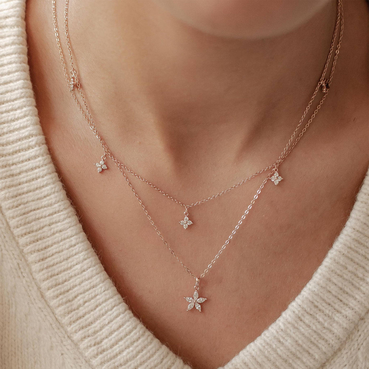 Ensemble Colliers Pétales Sterling Argent