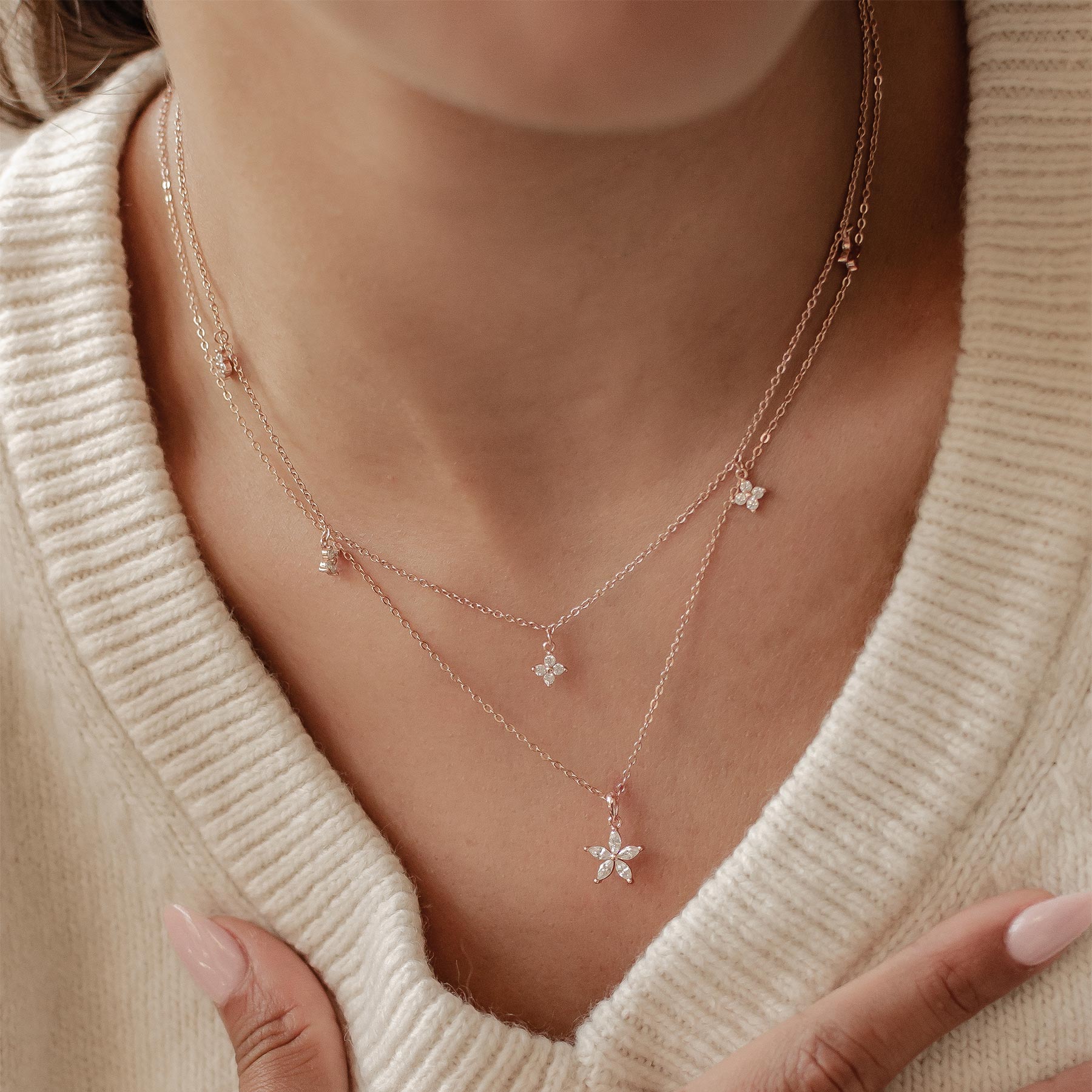 Blütenblatt Ketten Set Sterlingsilber