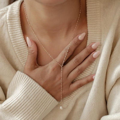 Collier Lariat Pendentif Perle Sterling Argent