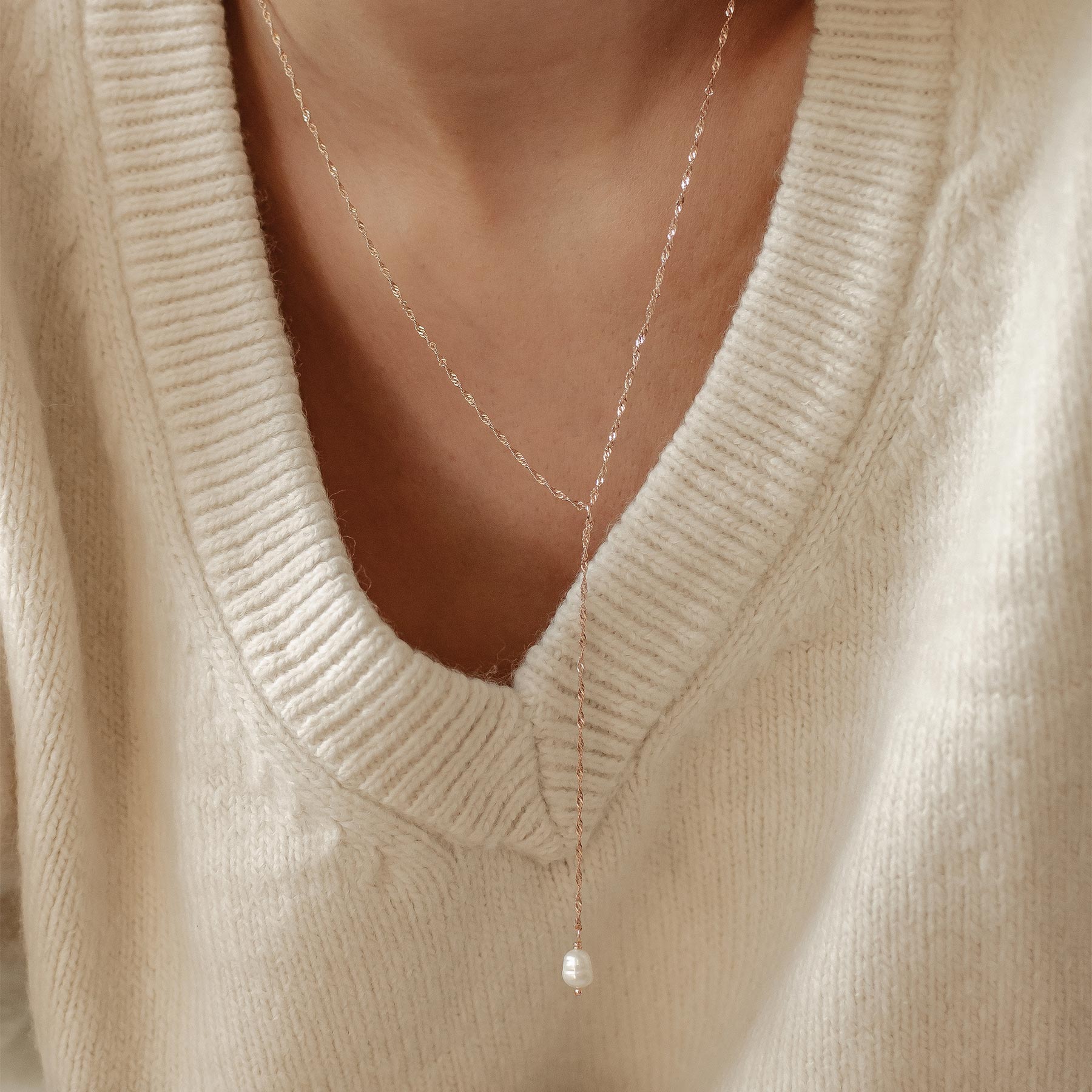 Collier Lariat Pendentif Perle Sterling Argent