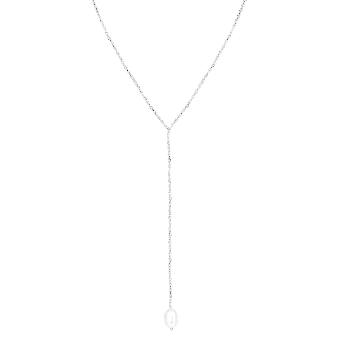 Collier Lariat Pendentif Perle Sterling Argent