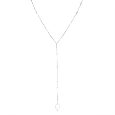 Collier Lariat Pendentif Perle Sterling Argent