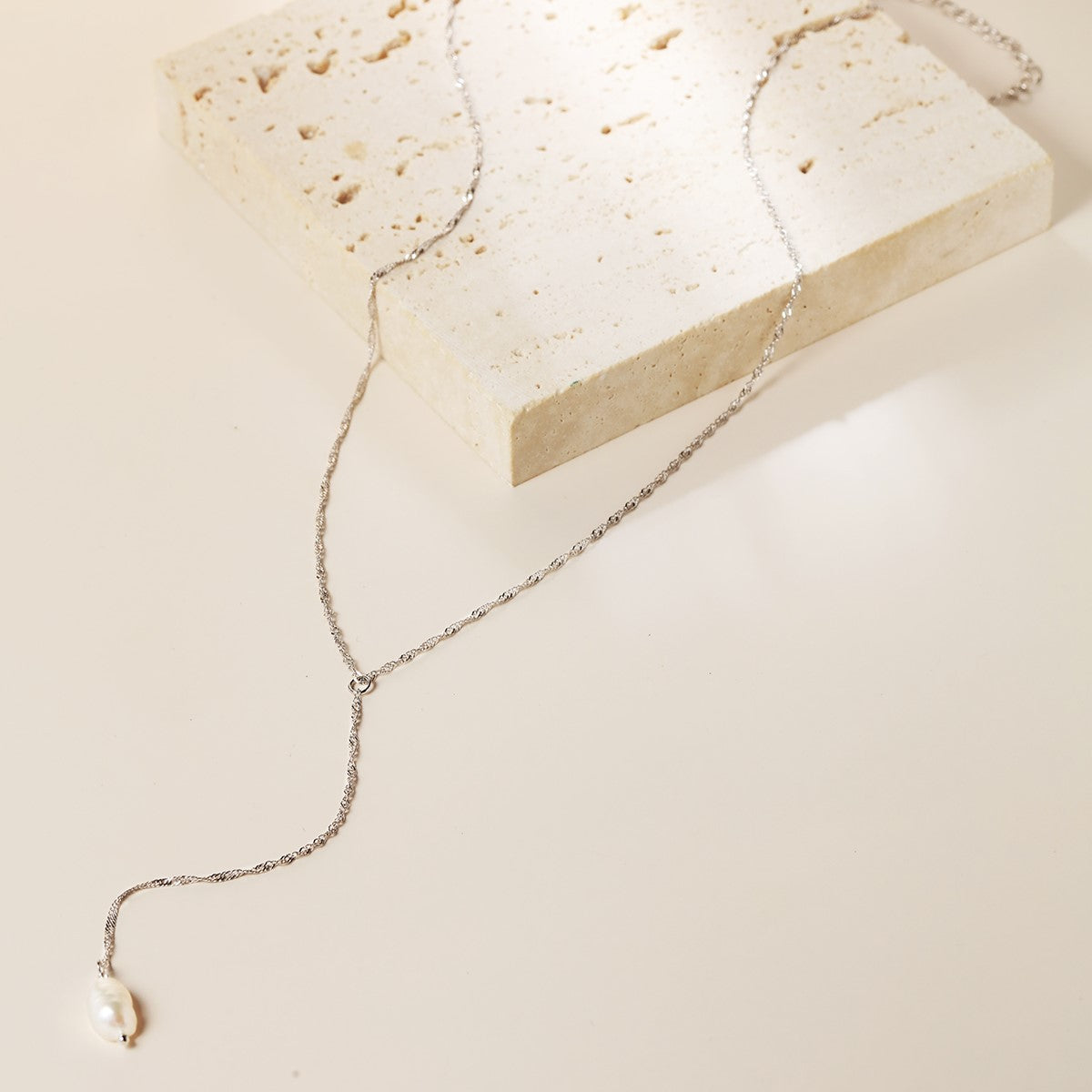 Collier Lariat Pendentif Perle Sterling Argent