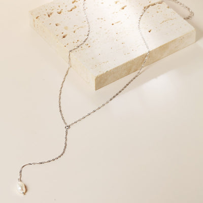 Collier Lariat Pendentif Perle Sterling Argent