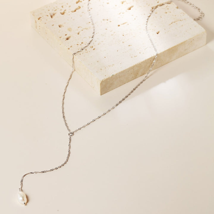 Perle Anhänger Lariat Halskette aus Sterlingsilber