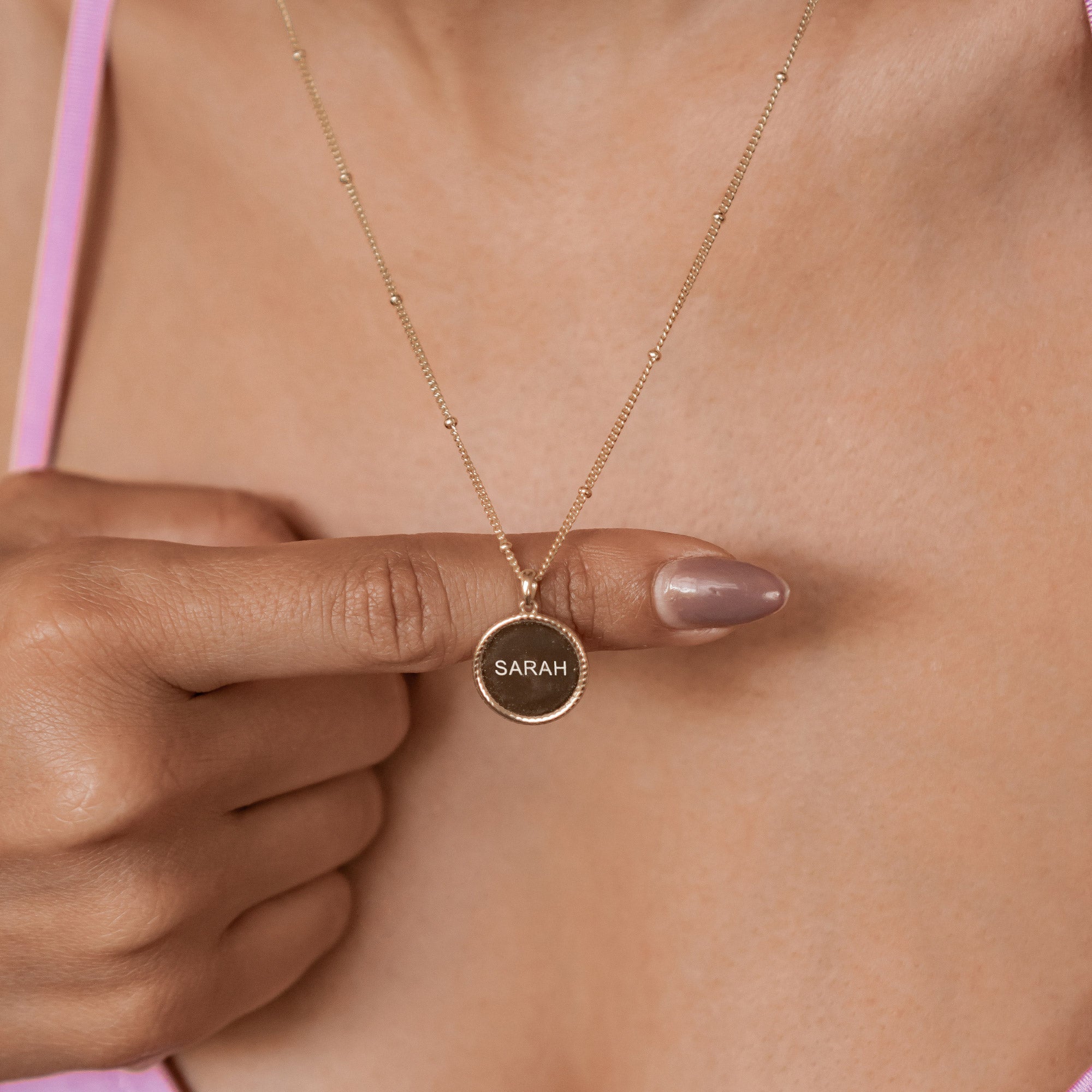 Collier Pendentif Rond Bord Torsadé Personnalisé Sterling Argent