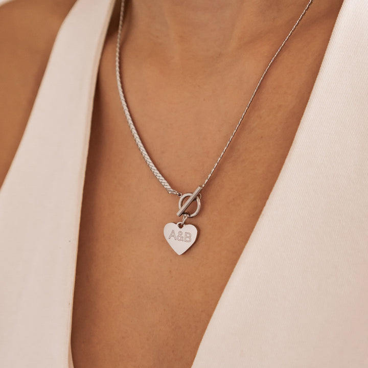 Collier Pendentif T-Bar Cœur Personnalisé Waterproof