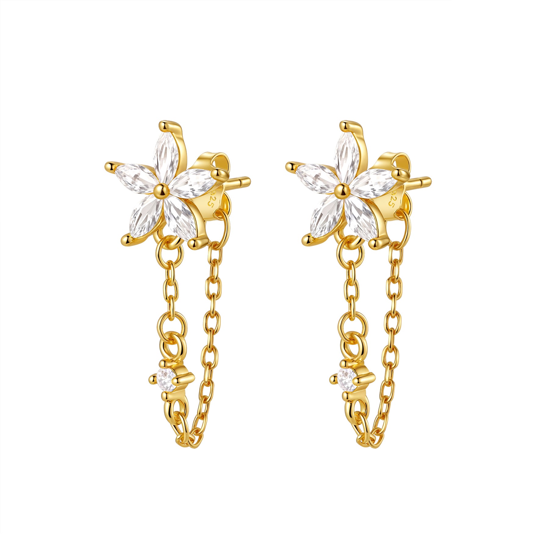 Boucles d’Oreilles Chaîne Pétale Blossom Argent Sterling