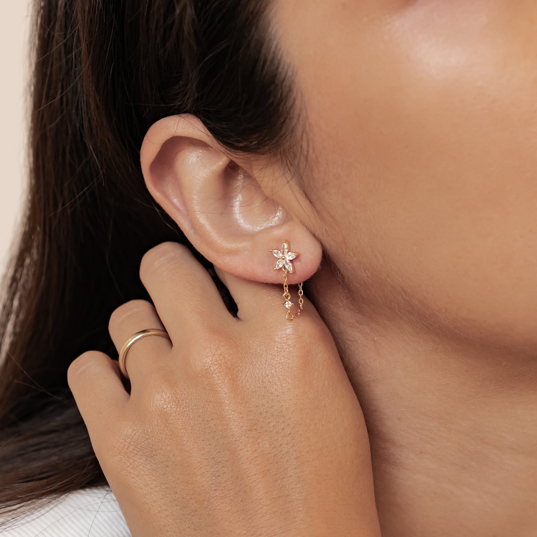 Blüten-Ohrringe mit Ketten – Sterling Silber