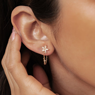 Blüten-Ohrringe mit Ketten – Sterling Silber