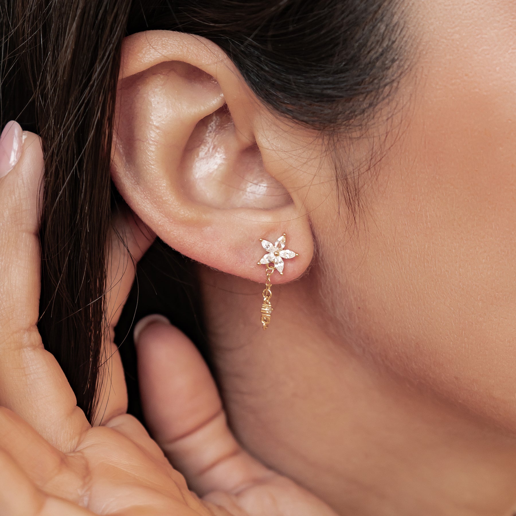 Boucles d’Oreilles Chaîne Pétale Blossom Argent Sterling