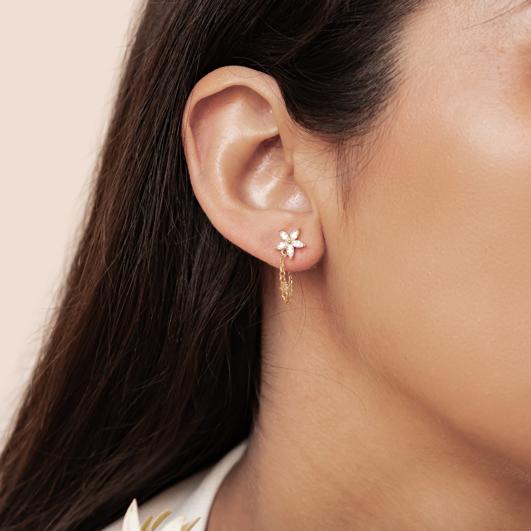 Boucles d’Oreilles Chaîne Pétale Blossom Argent Sterling