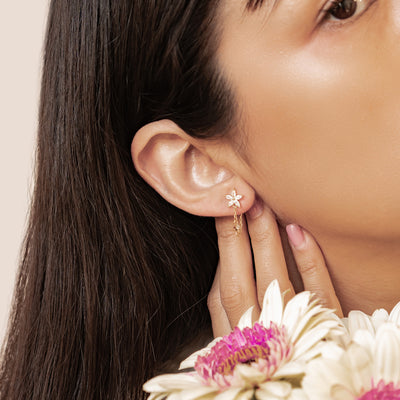 Blüten-Ohrringe mit Ketten – Sterling Silber