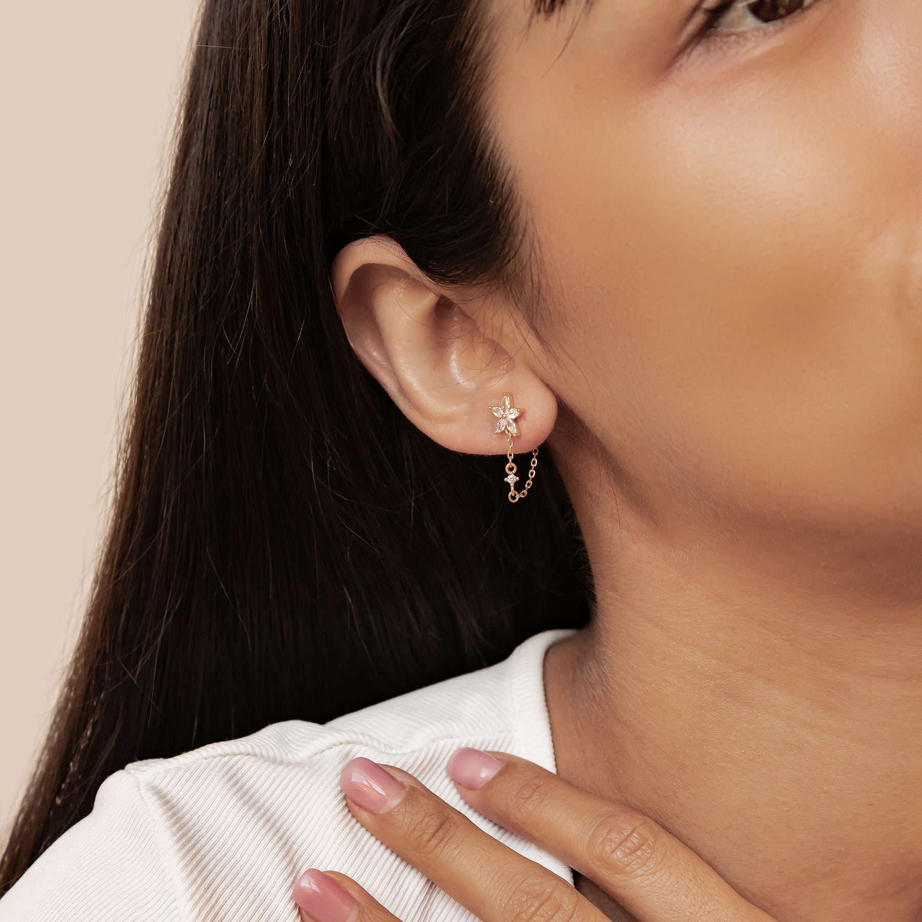 Boucles d’Oreilles Chaîne Pétale Blossom Argent Sterling