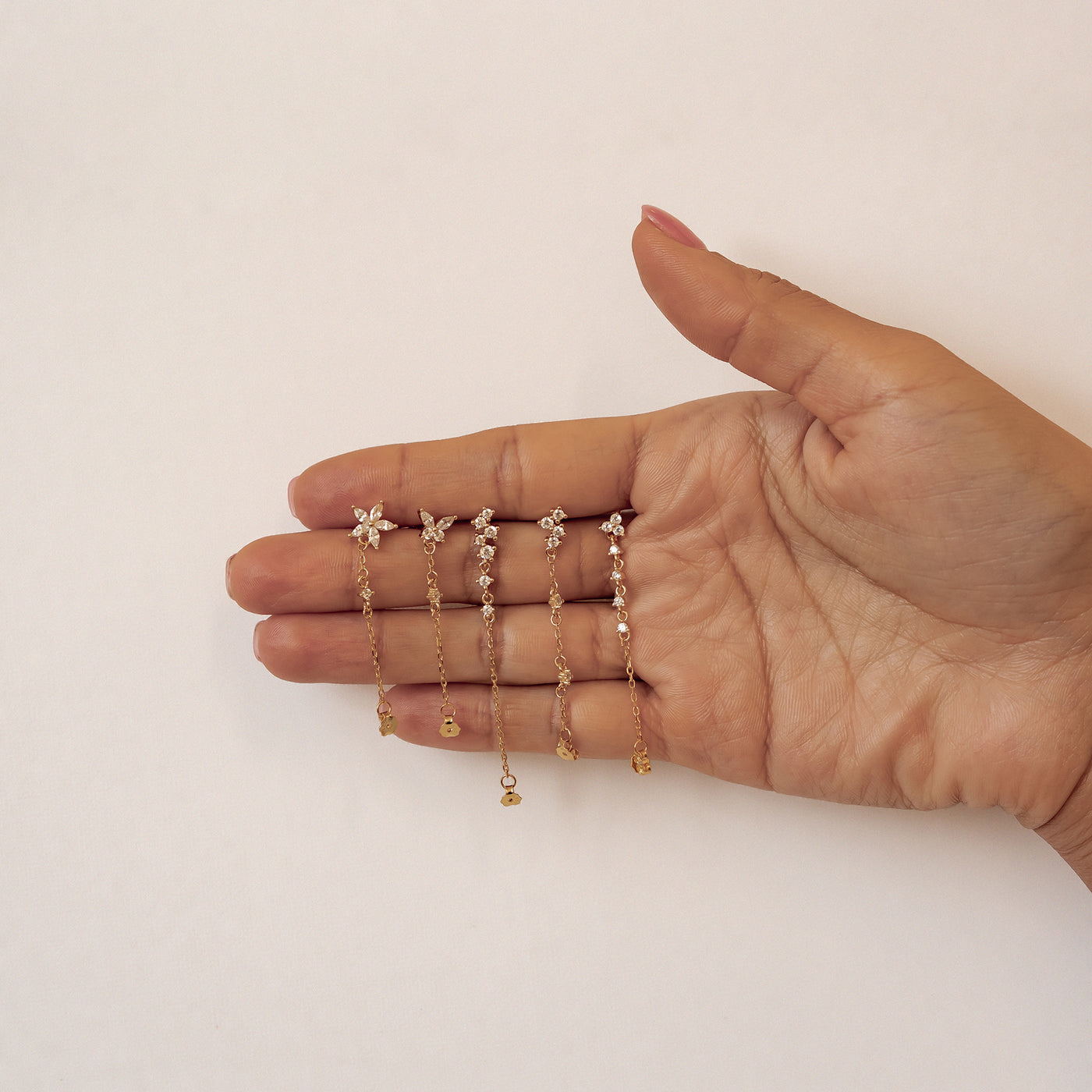 Blüten-Ohrringe mit Ketten – Sterling Silber