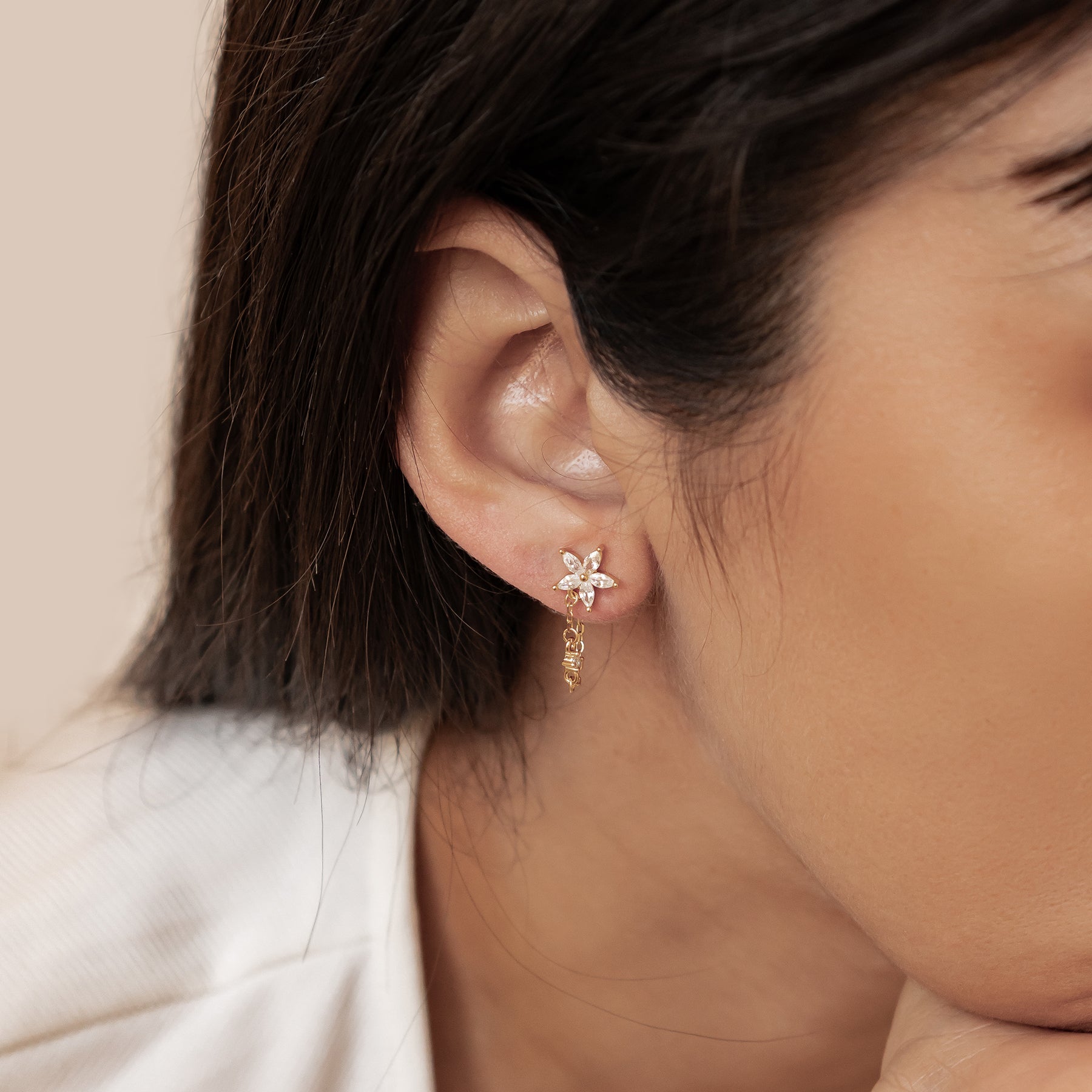 Boucles d’Oreilles Chaîne Pétale Blossom Argent Sterling