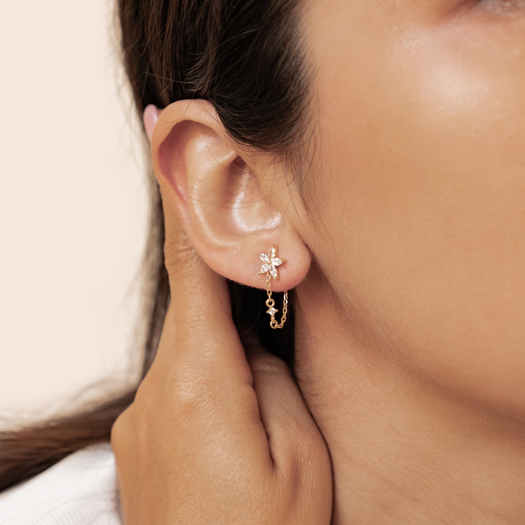 Boucles d’Oreilles Chaîne Pétale Blossom Argent Sterling