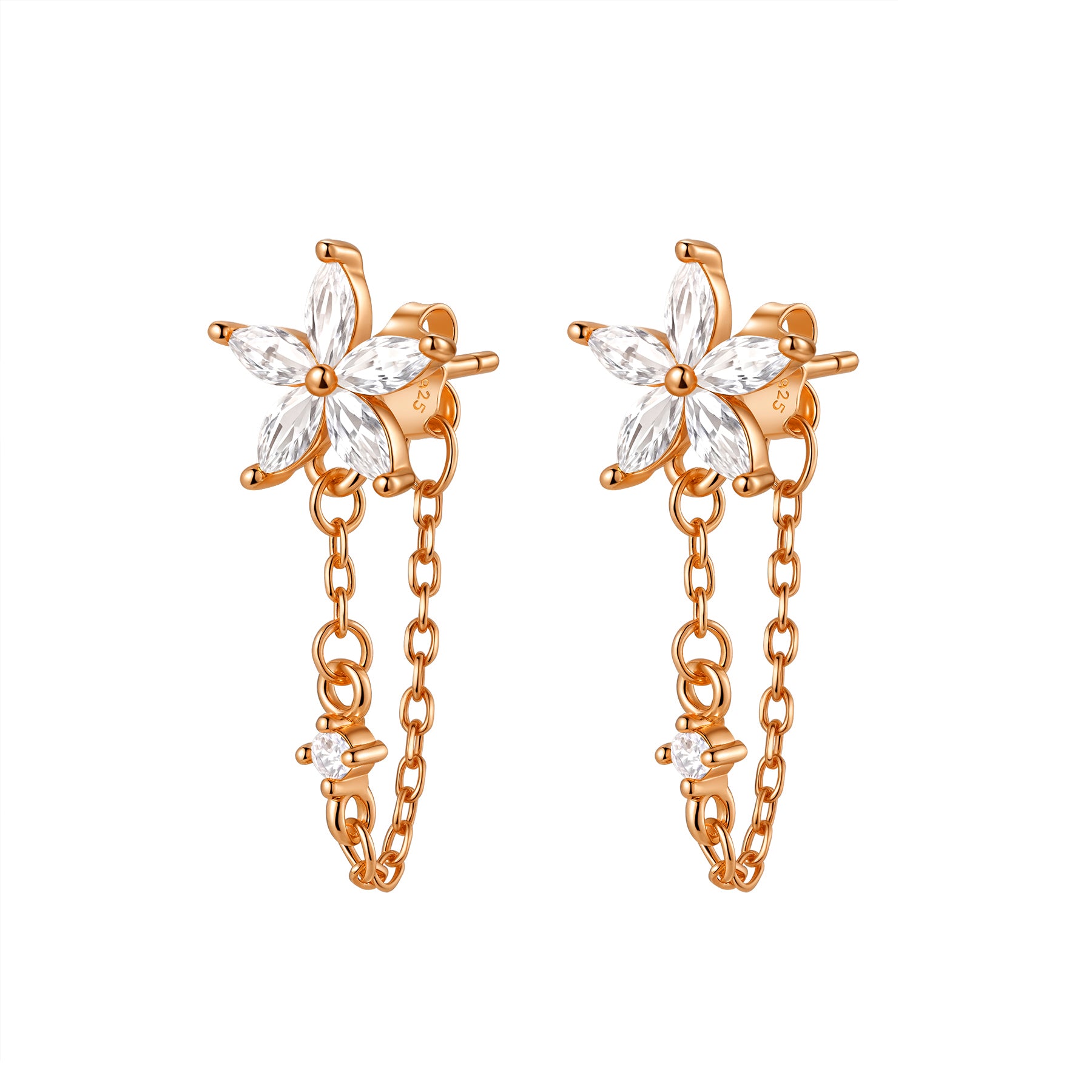 Boucles d’Oreilles Chaîne Pétale Blossom Argent Sterling