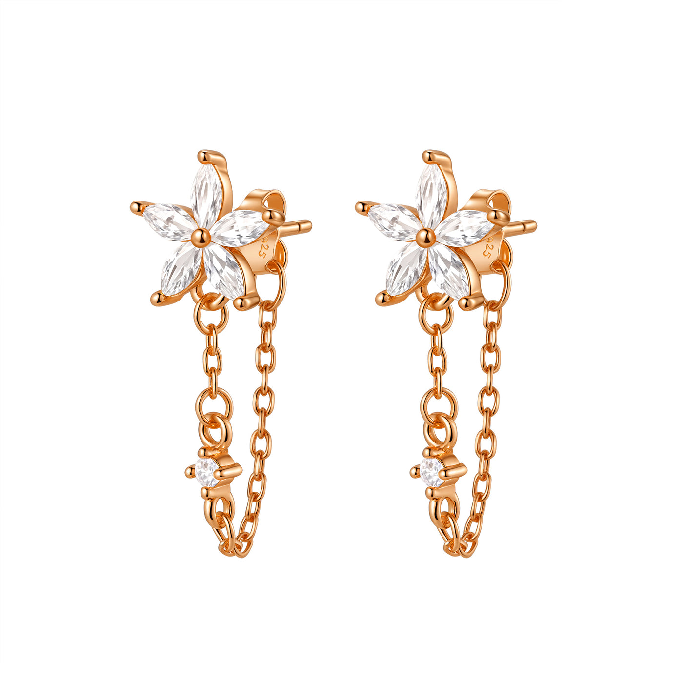 Blüten-Ohrringe mit Ketten – Sterling Silber