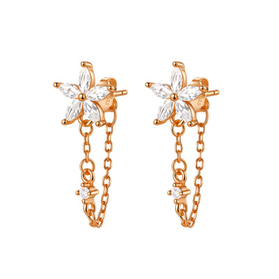 Blüten-Ohrringe mit Ketten – Sterling Silber