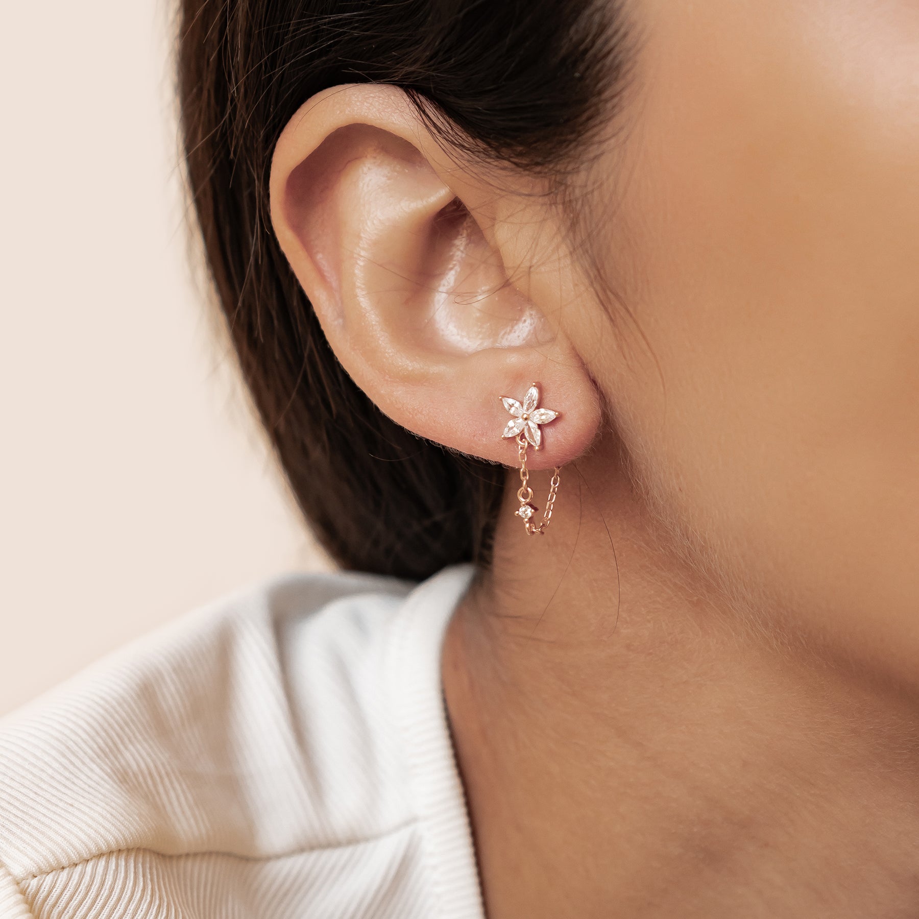 Boucles d’Oreilles Chaîne Pétale Blossom Argent Sterling