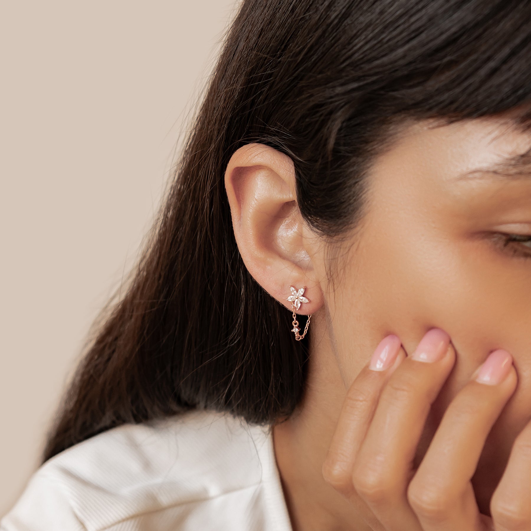 Boucles d’Oreilles Chaîne Pétale Blossom Argent Sterling