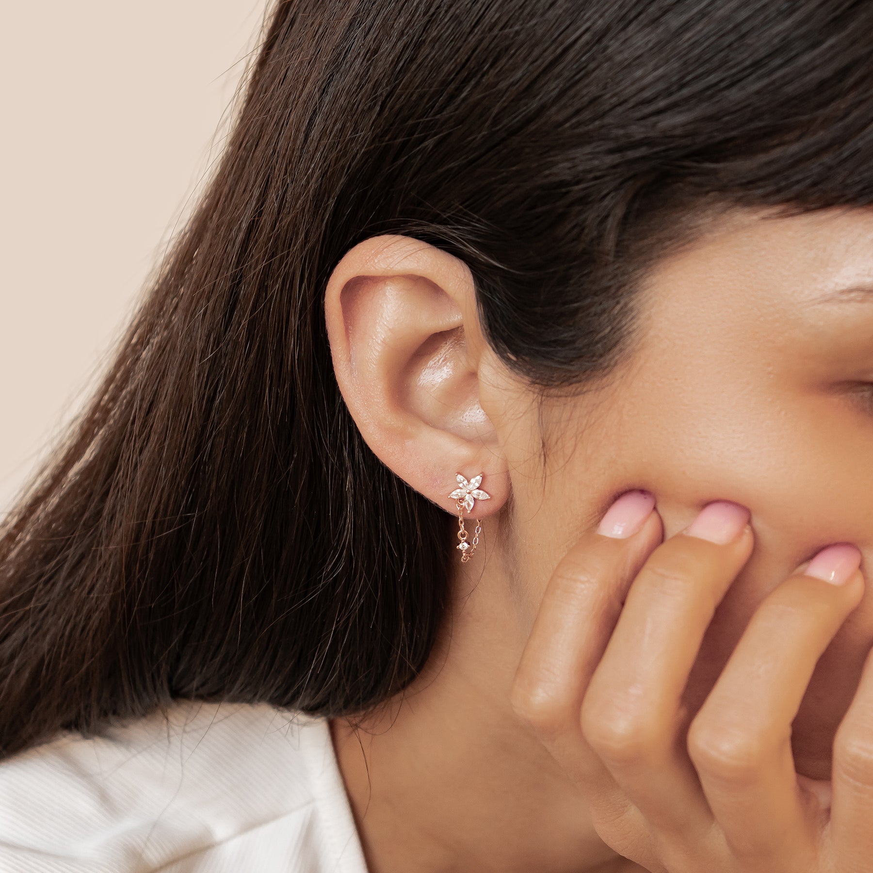 Boucles d’Oreilles Chaîne Pétale Blossom Argent Sterling
