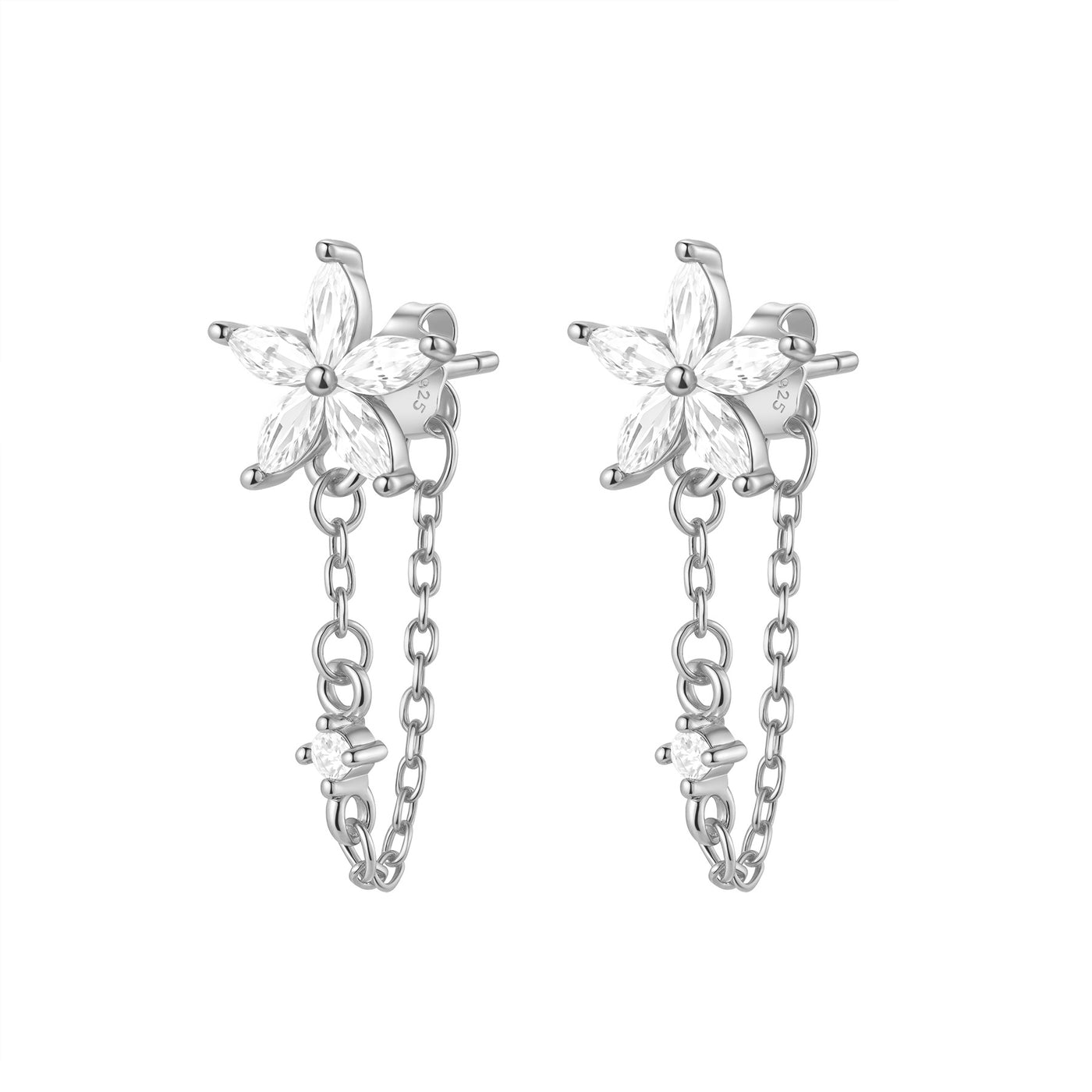 Blüten-Ohrringe mit Ketten – Sterling Silber