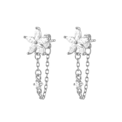 Blüten-Ohrringe mit Ketten – Sterling Silber