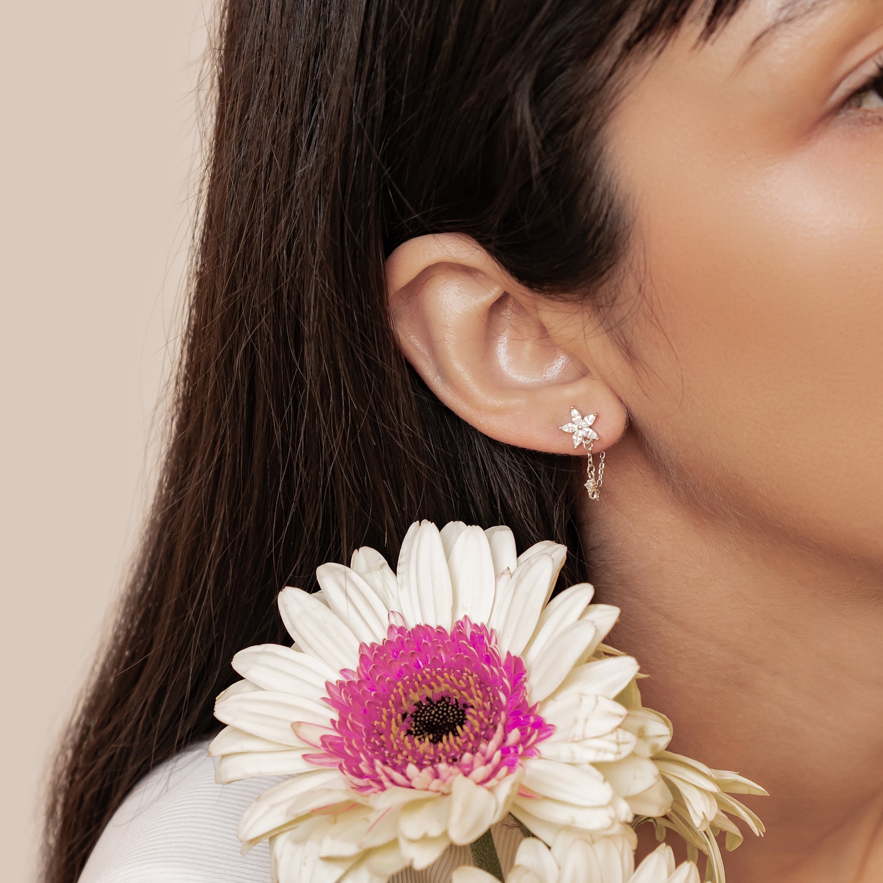 Boucles d’Oreilles Chaîne Pétale Blossom Argent Sterling