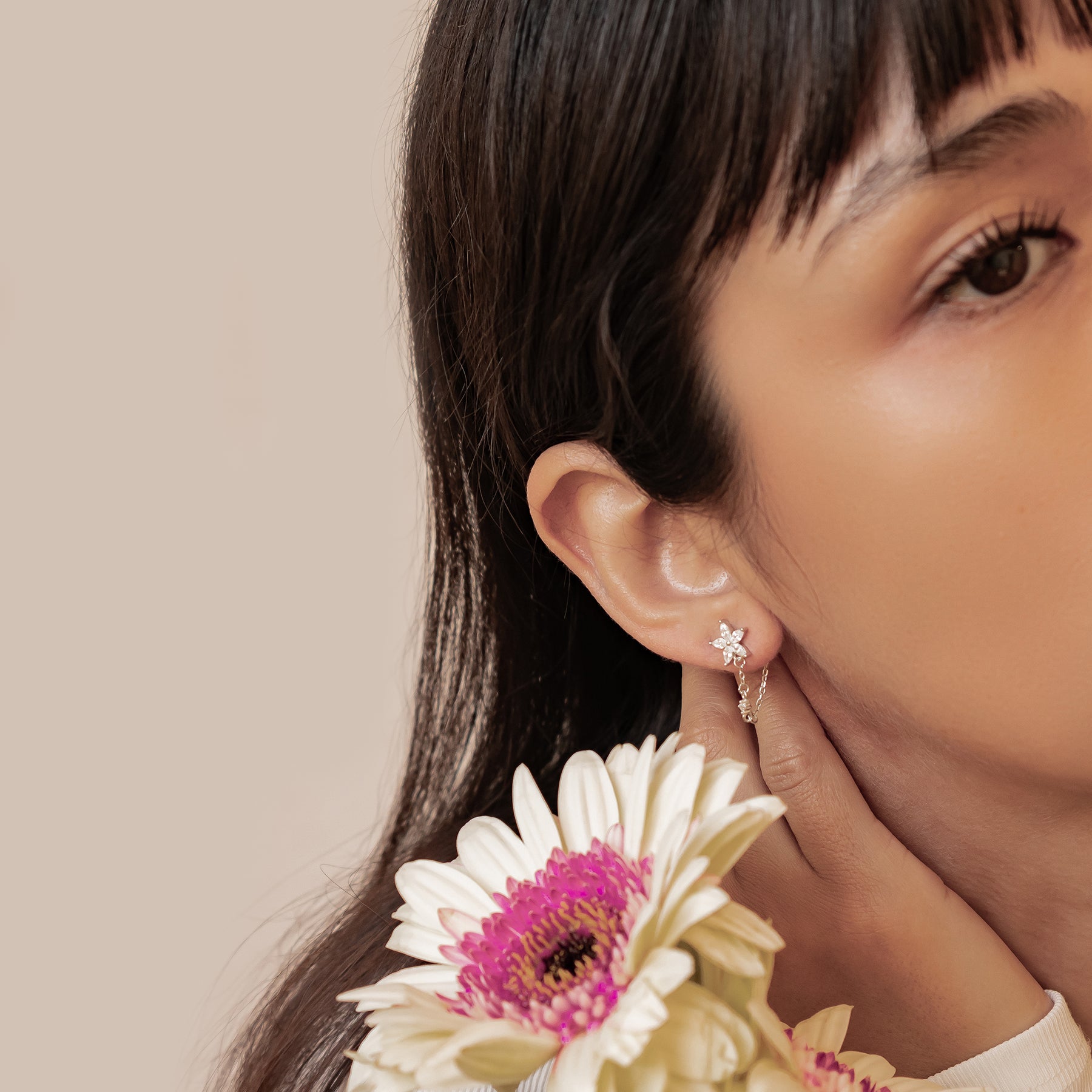 Boucles d’Oreilles Chaîne Pétale Blossom Argent Sterling