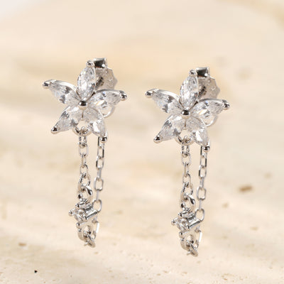 Blüten-Ohrringe mit Ketten – Sterling Silber