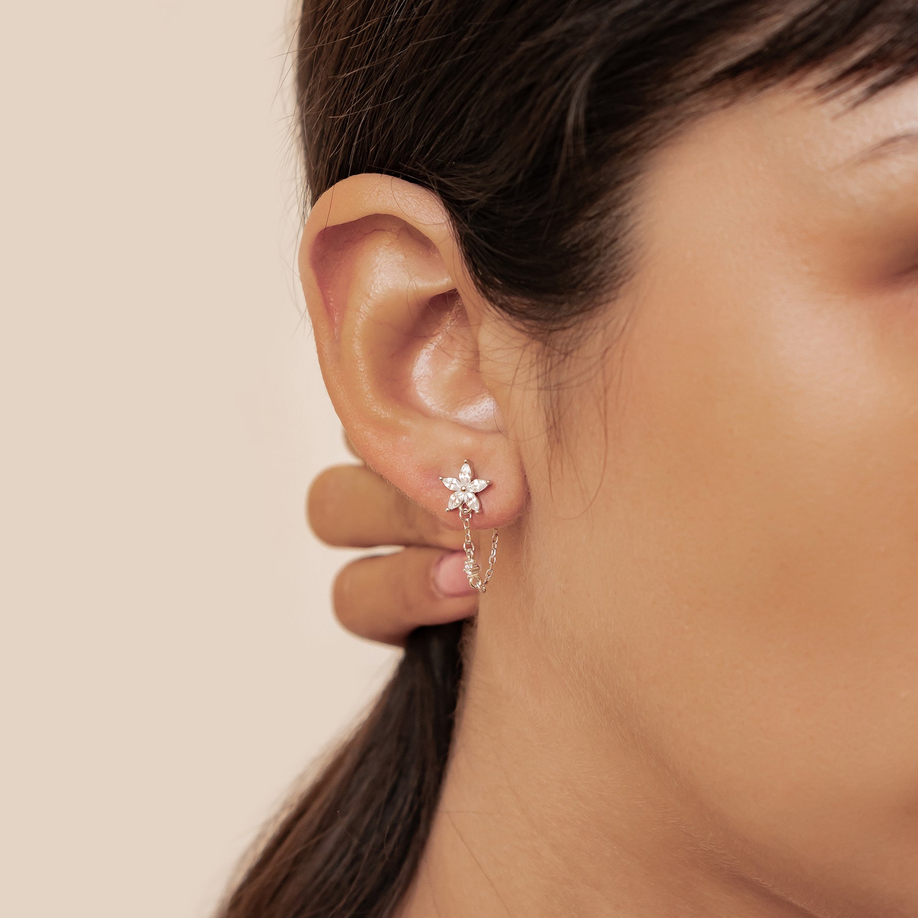 Boucles d’Oreilles Chaîne Pétale Blossom Argent Sterling