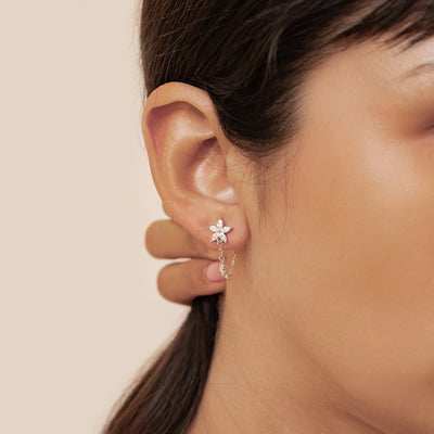 Blüten-Ohrringe mit Ketten – Sterling Silber