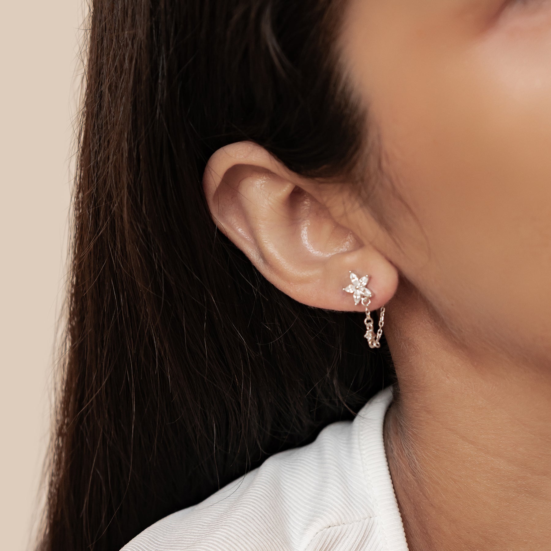 Blüten-Ohrringe mit Ketten – Sterling Silber