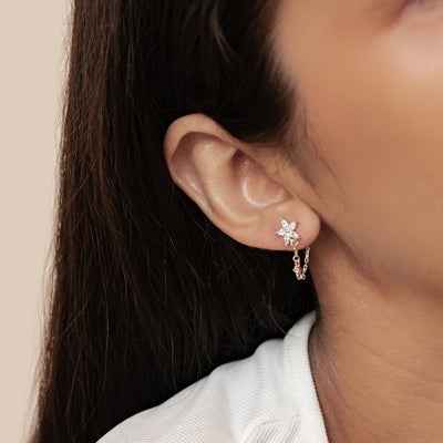 Blüten-Ohrringe mit Ketten – Sterling Silber