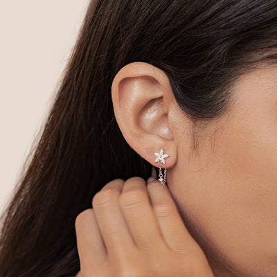 Blüten-Ohrringe mit Ketten – Sterling Silber