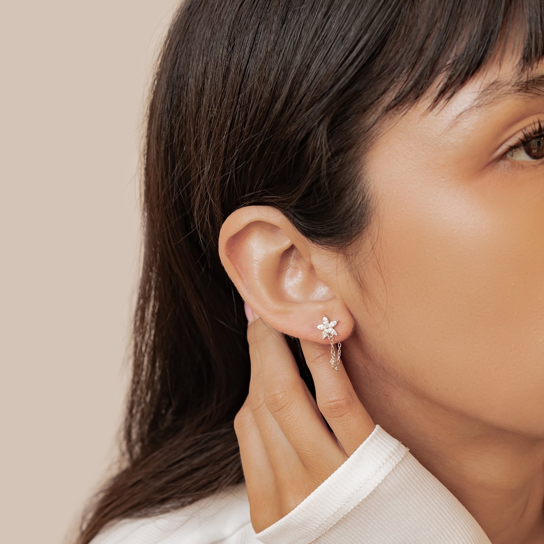 Boucles d’Oreilles Chaîne Pétale Blossom Argent Sterling