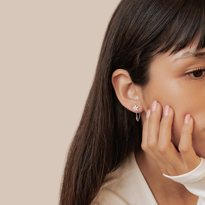 Blüten-Ohrringe mit Ketten – Sterling Silber