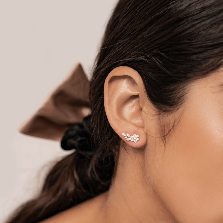 Boucles d'Oreilles Grimpantes Pétale Argent Sterling