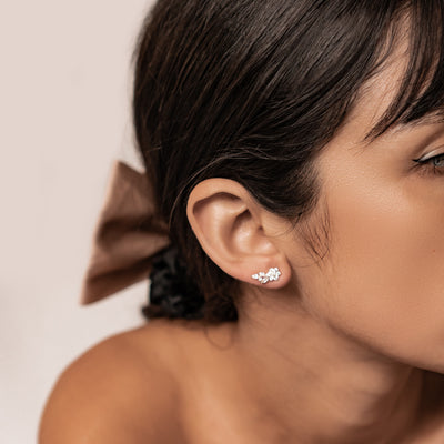 Pendientes Trepadores Pétalo en Plata Ley 925
