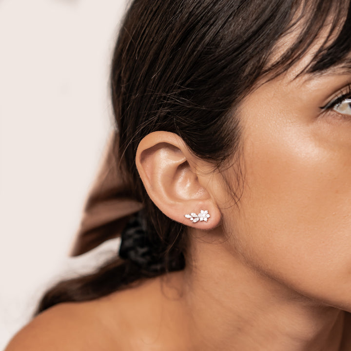 Boucles d'Oreilles Grimpantes Pétale Argent Sterling