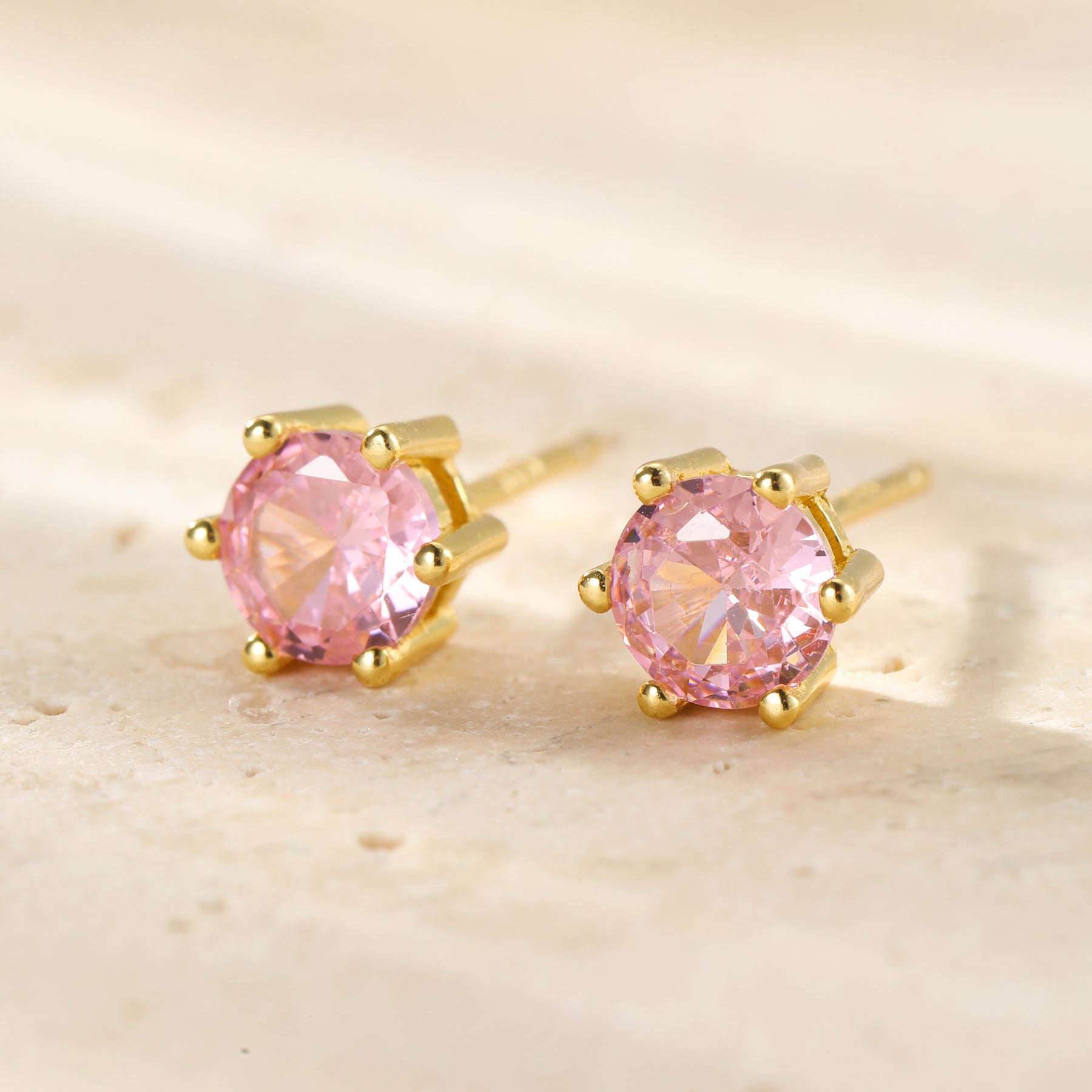 Pink Gemstone Stud Earrings Sterling Silver