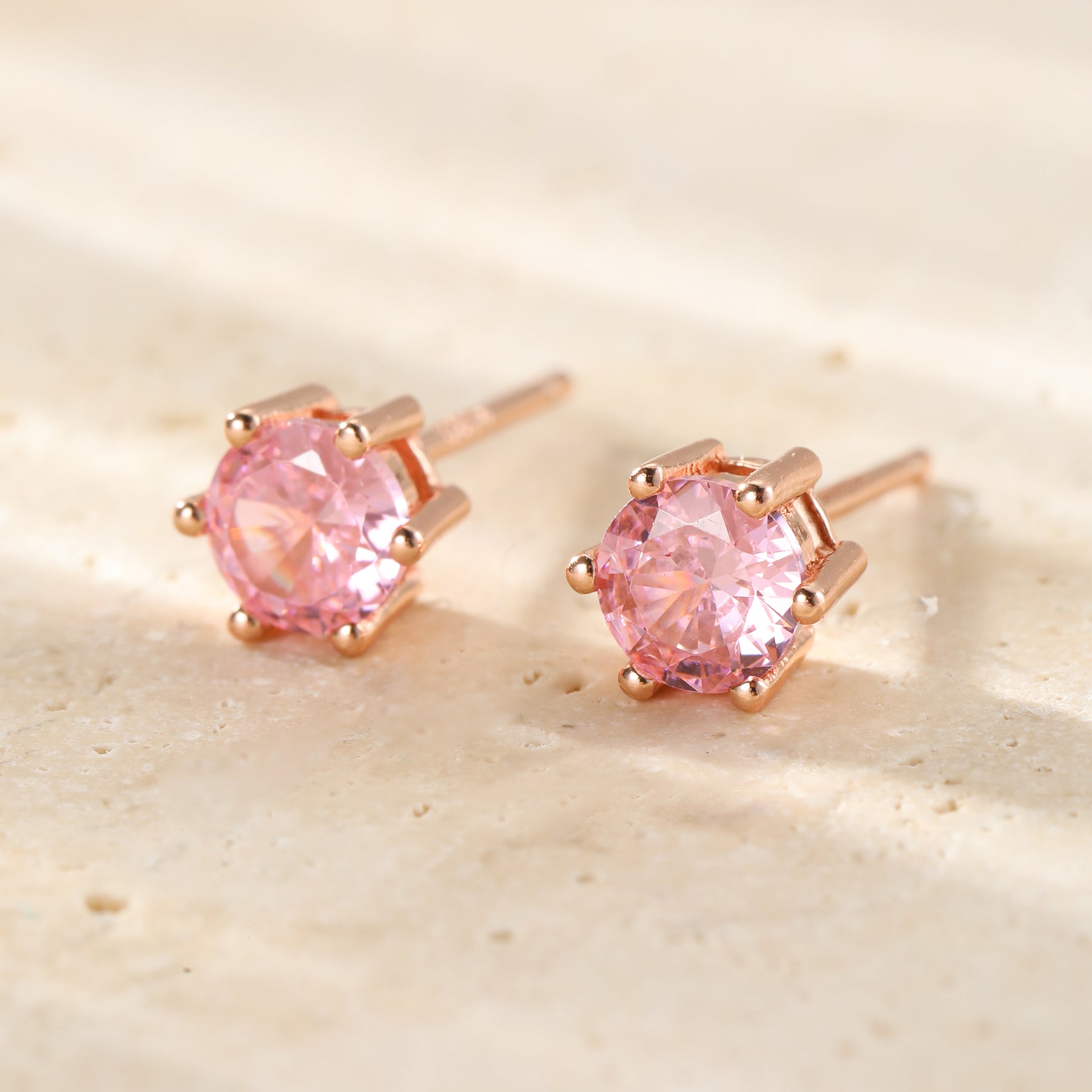 Pink Gemstone Stud Earrings Sterling Silver