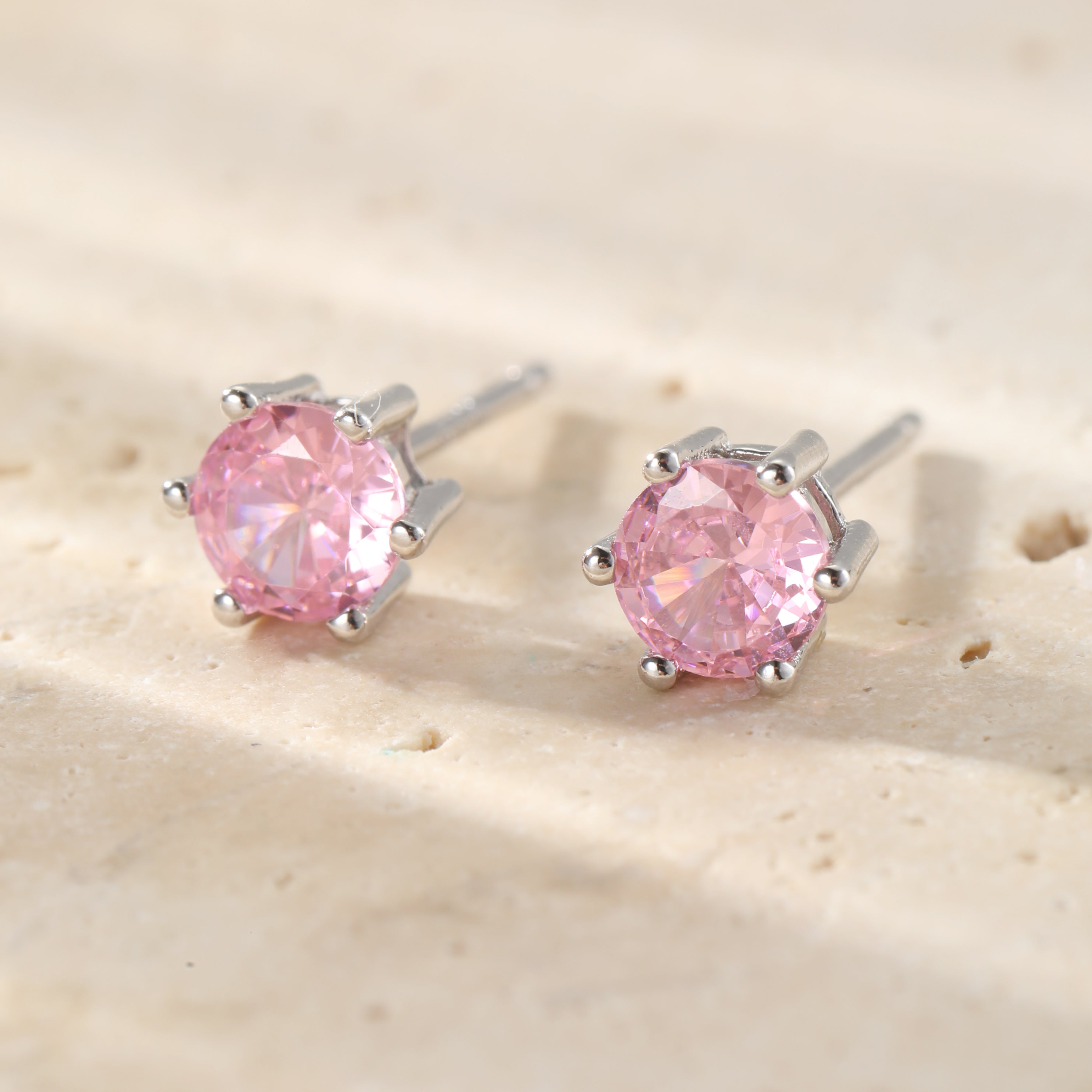 Pink Gemstone Stud Earrings Sterling Silver
