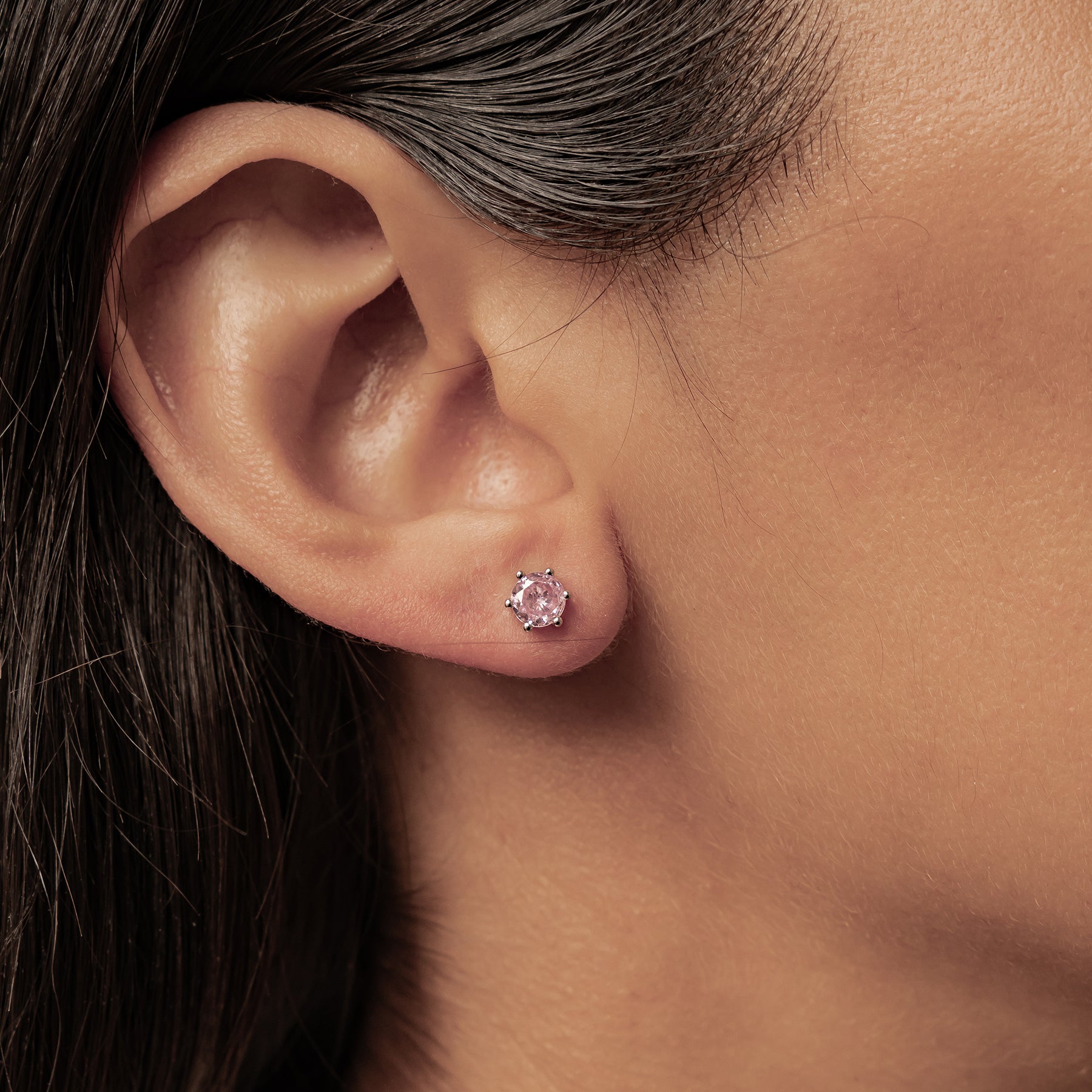 Pink Gemstone Stud Earrings Sterling Silver