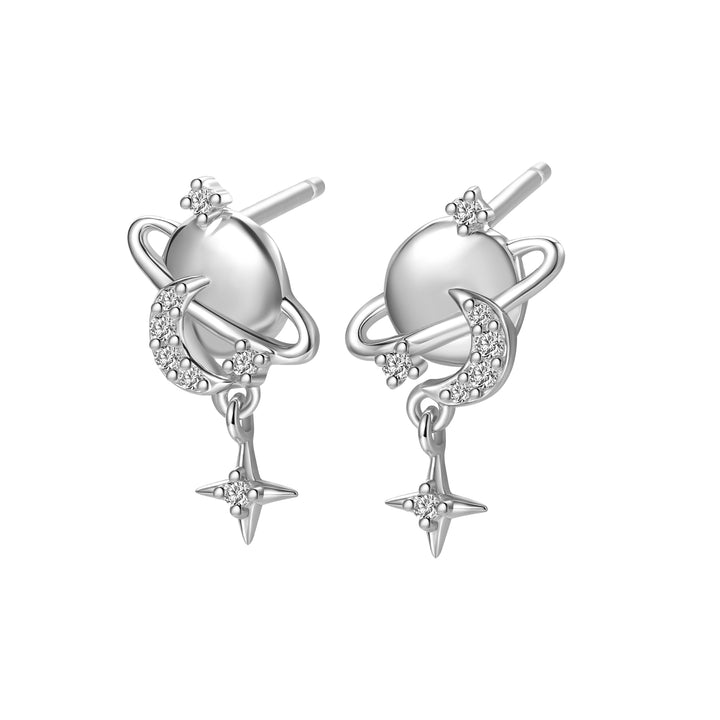 Pendientes Botón Colgante Planeta Plata de Ley 925